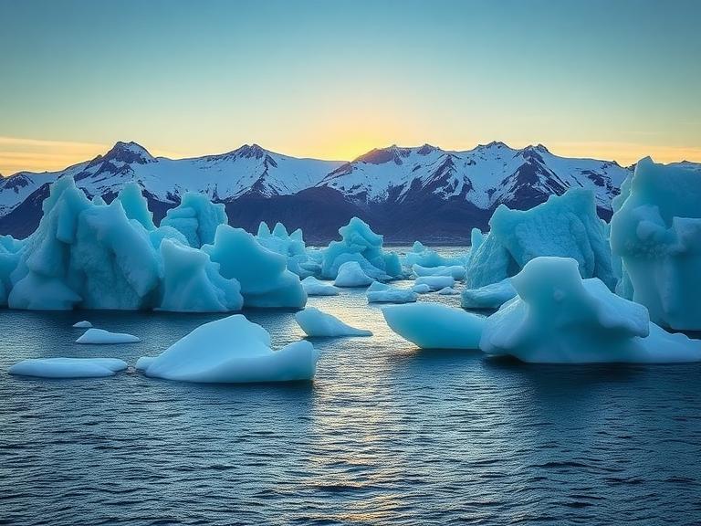 Ilulissat Icefjord with massive blue icebergs